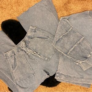 Casual Blue Women's Flare & Wide Leg Set